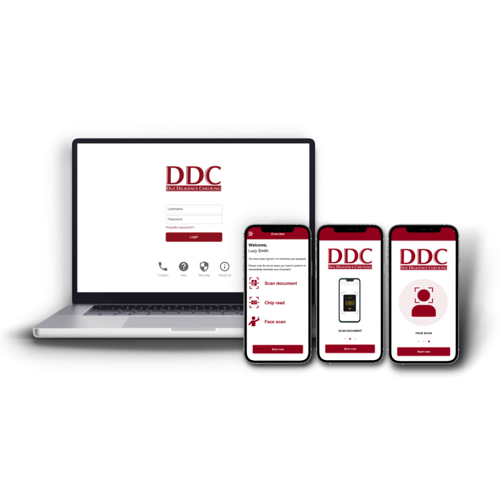 DDC ID app screenshots and login screen